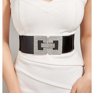 Silver/Black Square Rhinestone Stretch Belt